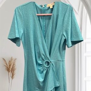 Michael Kors Turquoise Asymmetrical Dress lovely style great front gather ptp 19